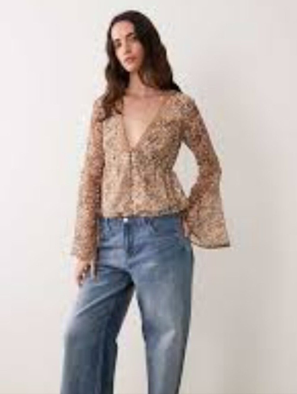 Anxiety Women's tan and brown blouse Medium‎